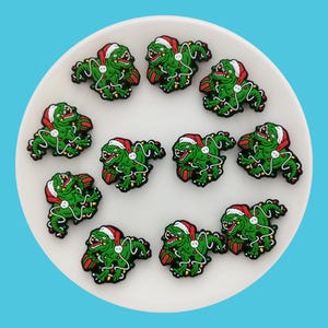 T-rex in a Santa hat Silicone Focal Beads,  Dinosaur Silicone Beads, Bulk Silicone Focal Beads,Xmas Ornament DIY