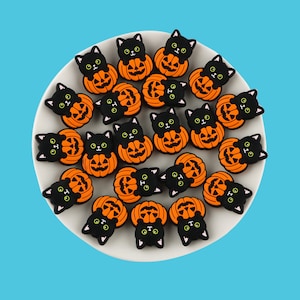 Black Cat and Pumpkin Silicone Focal Beads,Halloween Silicone Beads, Spooky Silicone Focal Beads, Bulk Silicone Focal Beads