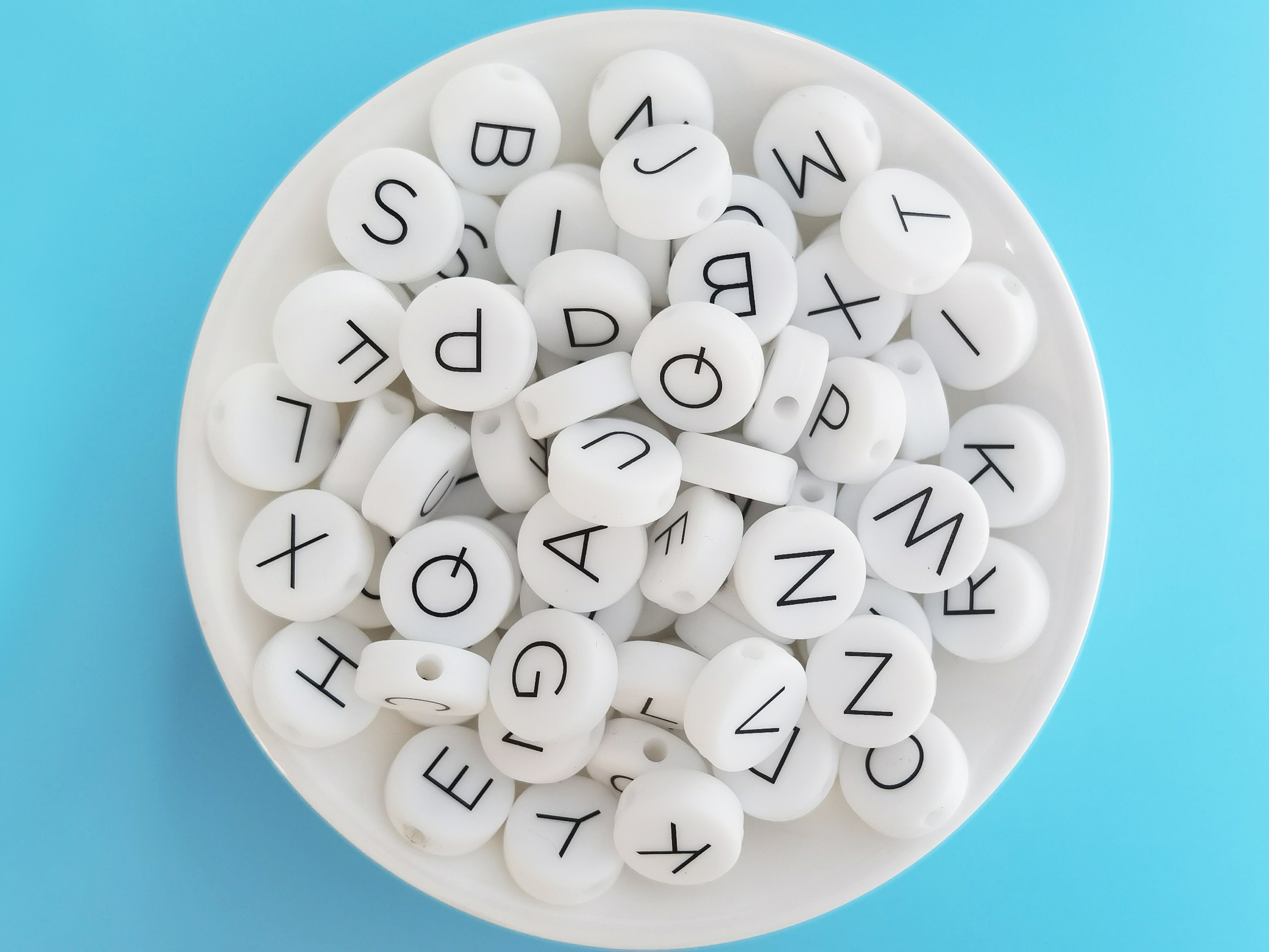 10Pc 12Mm Silicone Beads Russian Alphabet English Letters Bead Food Grade  Silico