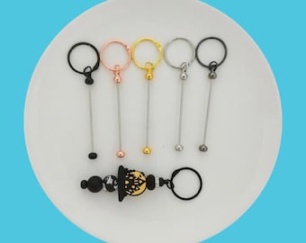 Sleutelhanger met kralen, blanco, bekerbedel, sleutelhanger met kralen, doe-het-zelf sieradenaccessoires