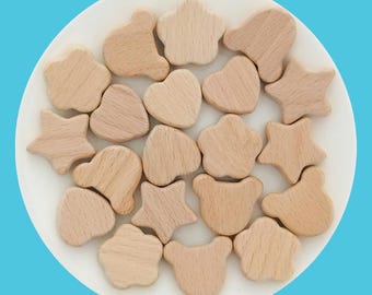 Natural Wooden Shapes Beads,Heart Beads,Flower Beads, Star Beads,Mouse Beads,Unfinished Natural Wood Beads, DIY Charm Beads