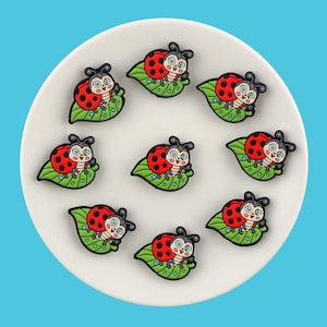 Ladybug on leaves Silicone  Beads,Insect Silicone Focal Beads, Bulk Silicone Beads, Silicone Bead Wholesale
