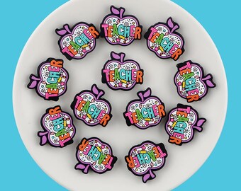 Apple Teacher Silicone Focal Beads, DIY Craft Supplies