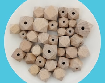 12mm,14mm,16mm,20mm Natural Beech Wood Hexagon Beads,Unfinished Natural Wood Beads,Polygon Wooden Beads, DIY Charm Beads