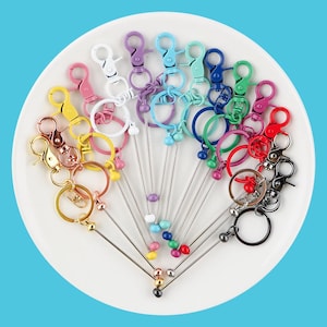 15 Color Beadable Keychain with matching Bars,Plated Metal Keyrings and Swivel Clasps, Beadable Metal Keychains,Keychain DIY Supplies