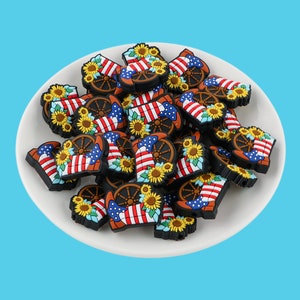 American Flag Boots Silicone Beads,Patriotic Sunflower Charms,For Jewelry Making