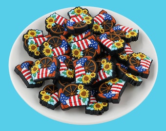 American Flag Boots Silicone Beads,Patriotic Sunflower Charms,For Jewelry Making