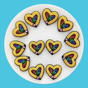 Teach Pencil Heart Silicone Beads,Teacher Silicone Focal Beads,Bulk  Silicone Beads, Silicone Bead Wholesale