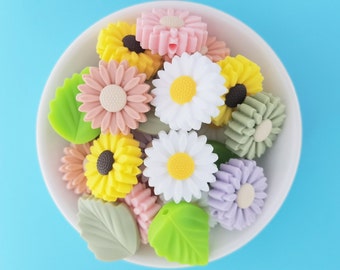 Daisy Silicone Beads, Sunflower Silicone Beads, Bulk Silicone Beads, Flower Silicone Bead Wholesale, BPA Free