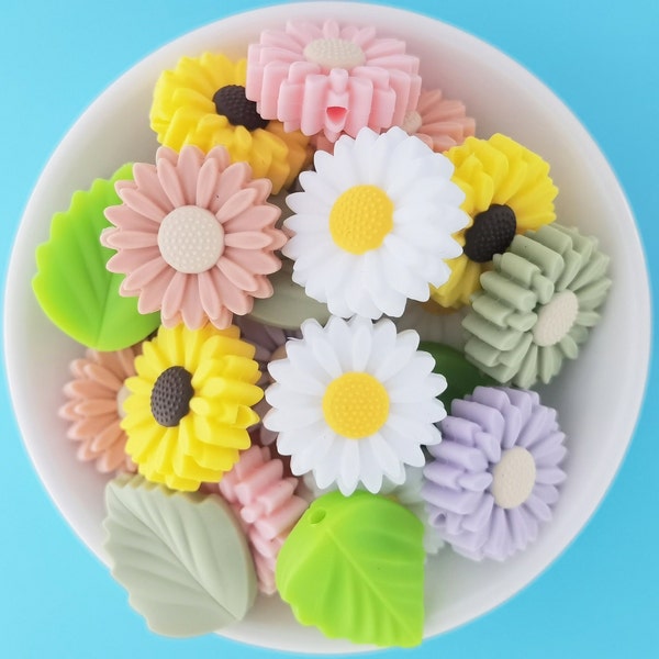 Daisy Silicone Beads, Sunflower Silicone Beads, Bulk Silicone Beads, Flower Silicone Bead Wholesale, BPA Free