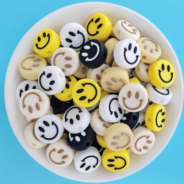 Perles en silicone smiley, Perles en silicone pour le visage, Perles en silicone en vrac, Vente en gros de perles en silicone, Sans BPA