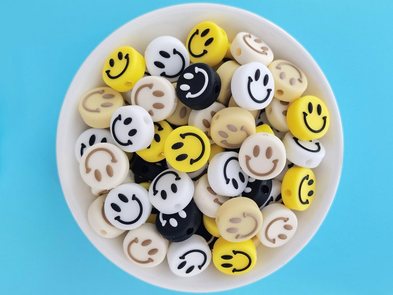 Smiley Silicone Beads, Face Silicone Beads, Bulk Silicone Beads, Silicone Bead Wholesale, BPA Free image 1