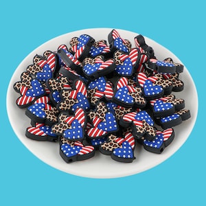 Patriotic Heart Silicone Focal Beads, 4th of July Beads，Independence Day Patriotic Beads，Silicone Bead Wholesale