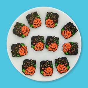 Black Cat On Pumpkin Silicone Focal Beads,Halloween Silicone Beads,Fall Pumpkin Silicone  Focal Beads,Loose Silicone Beads for DIY Crafts