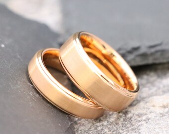 Man's Brushed Rose Gold Wedding Band, Tungsten Engagement Ring, Men's Women's Band, Rose Gold Promise Ring, Matching Wedding Ring for Couple