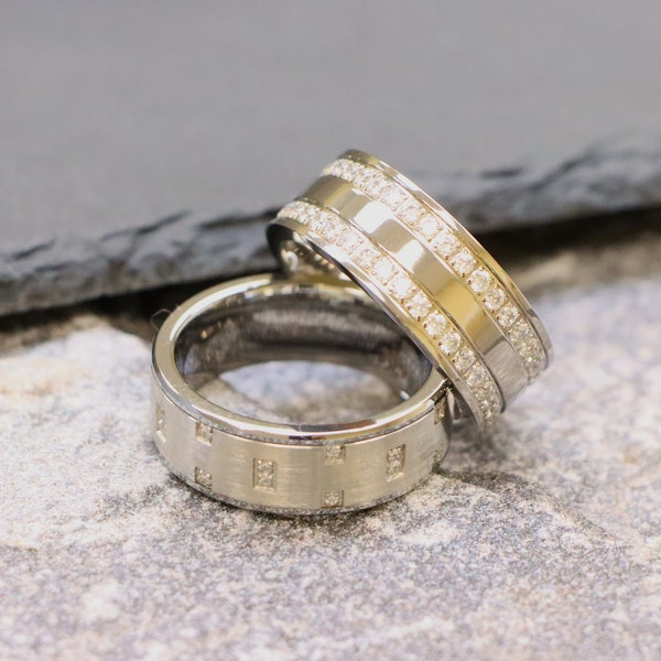 Diamond Wedding Ring for Men Mens Engagement Band Comfort Fit Ring,9mm Eternity Titanium Wedding Ring Titanium Engagement Ring Promise Rings