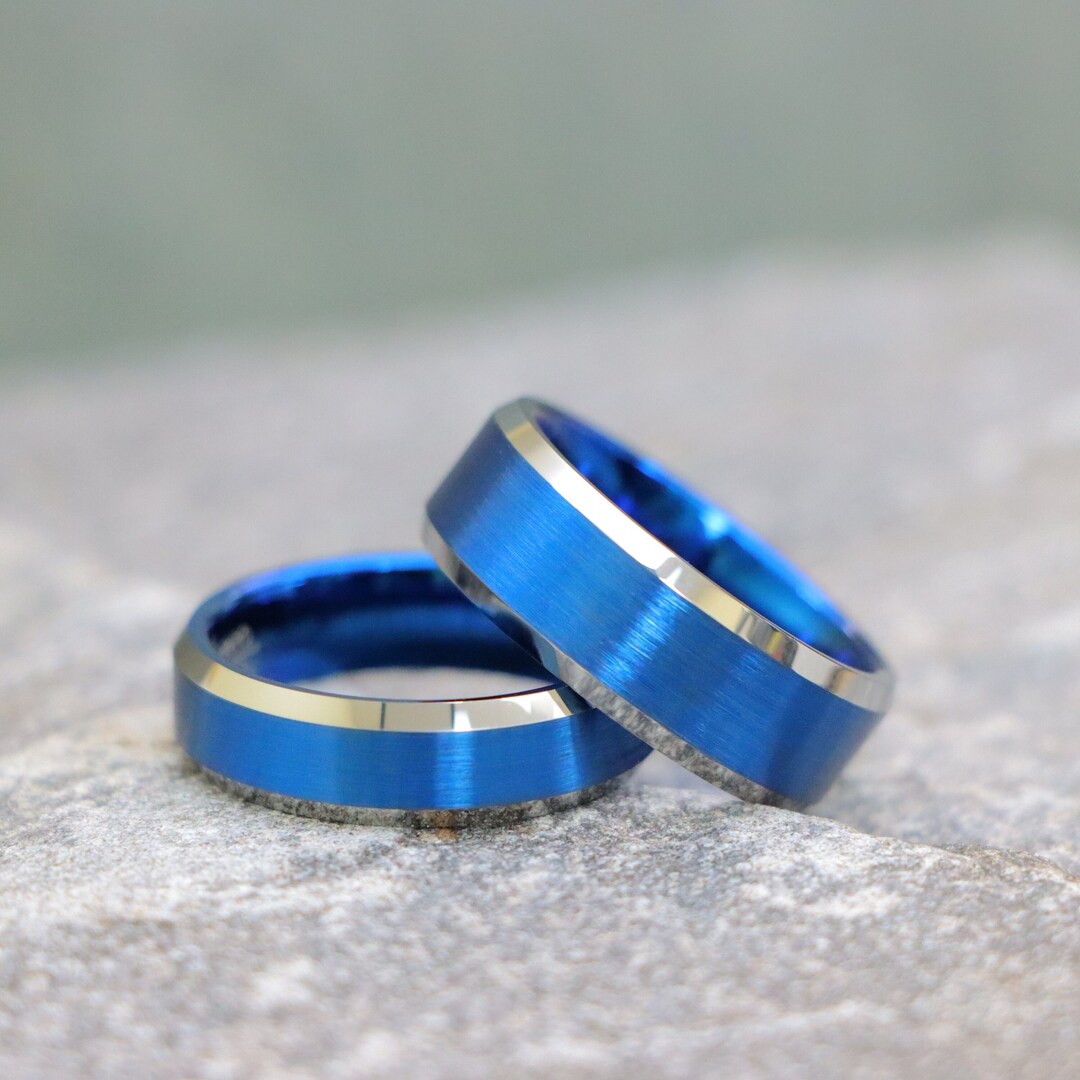 Promise Ring for Him and Her, Anniversary Ring, Brushed Blue Tungsten — free download