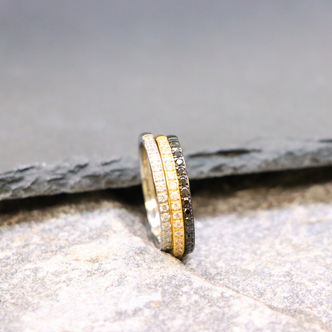 Diamond Stacking Wedding Ring for Women, Black Ring for Her, Yellow ...