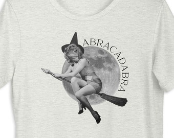 Pinup Vintage Style Frog Witch Unisex Shirt | Abracadabra | Halloween Frog | Witch on a Broom Shirt