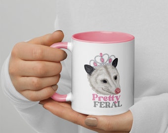 Hübsche Feral Opossum Tasse Pink | Opossum Tasse | Wildes Mädchen | Gemütliches Lebewesen | Prinzessin Tasse | Lustige Opossum Tasse Pink