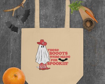 Cowboy Ghost Eco Tote Bag | Halloween Ghost | Vintage Country Halloween | Western Retro Halloween Bag