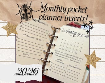 2026 monthly header pocket planner insert, with new and full moon| print at home, digital file