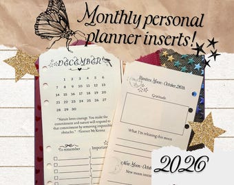 2026 monthly personal planner header inserts, with new and full moon| print at home, digital file
