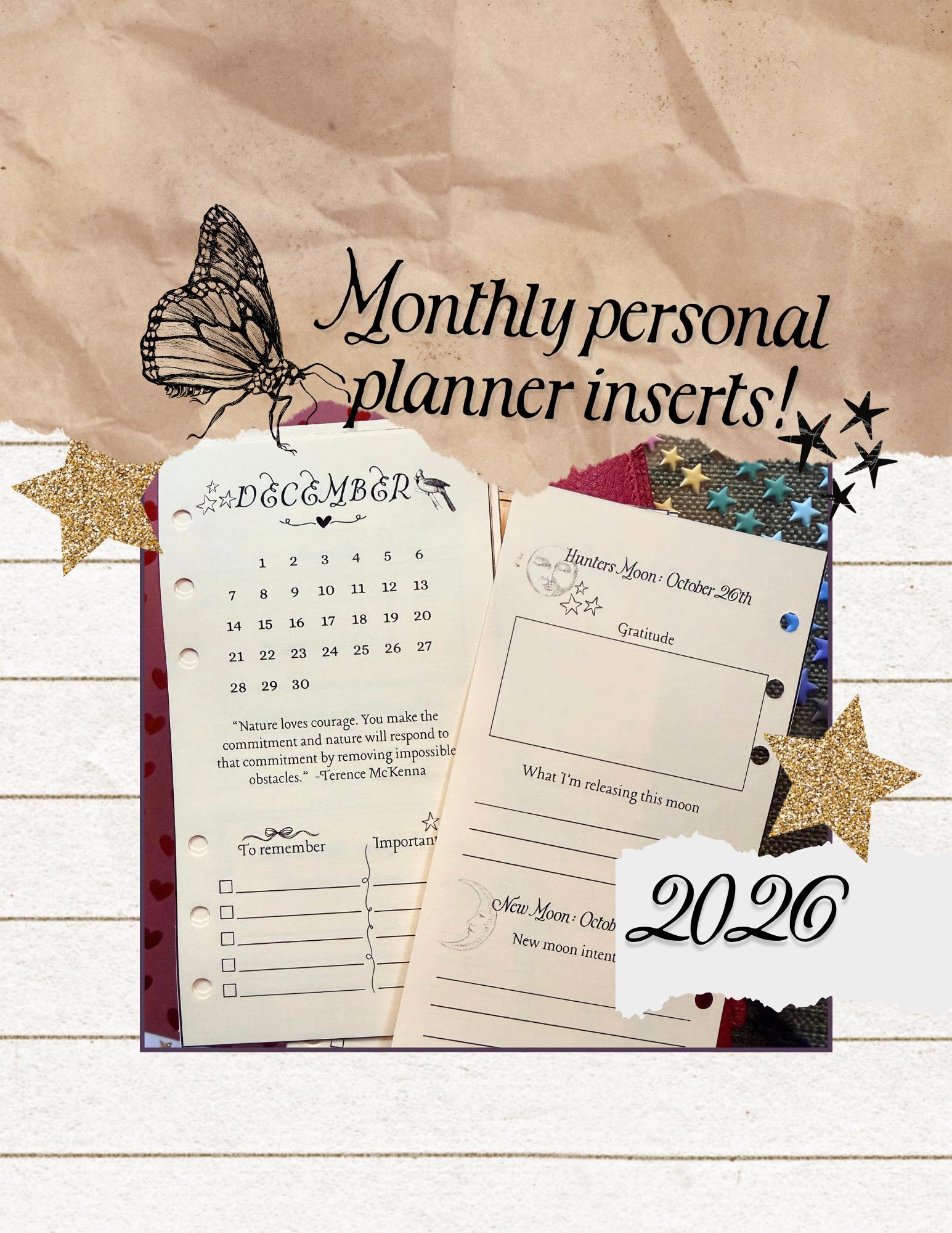 Pretty Planner Header 2026 Monthly Personal Planner Header Inserts, With New and Full Moon ...