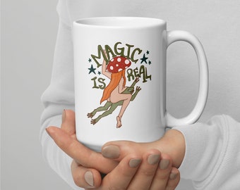 Real Magic Basic Mug: Fairy, Toad, Mushroom, Magic | Cottage Core Mug | Cottage Core Basic Coffee Mug