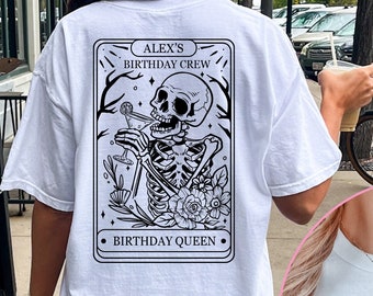 Til Death Do We Party Tarot Card Shirt / Trendy Skeleton Birthday Tshirt, Birthday Crew Shirt, Halloween Party Shirt, Cocktails Tees BD11CC