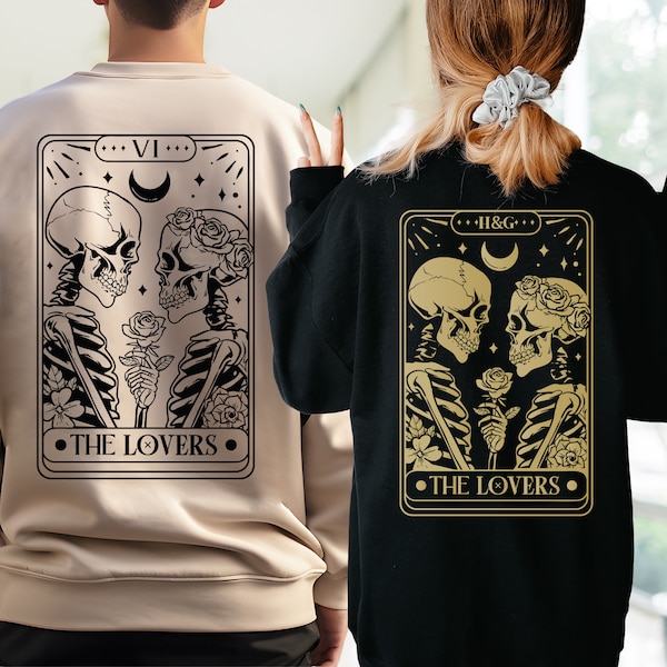 Tarot Skeletons Matching Sweatshirts, Cute Couple Halloween Sweater Spooky Halloween Couple Shirt, Fall Crewneck Boyfriend Girlfriend Gift