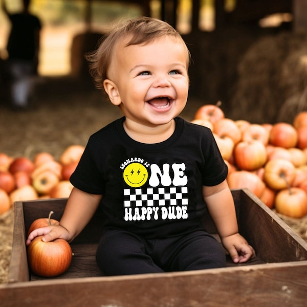 One Happy Dude Birthday Shirts, One Happy Mama Dada Family Matching Shirts, First 1st Birthday, Smiley Face Matching Birthday Outfit AFAM5