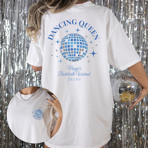 Last Disco Mama Mia Bachelorette Shirts / Dancing Queen Retro 90s Blue Theme Disco Bride Shirt, Disco Ball Girls Trip Honey Shirts DBACH7201