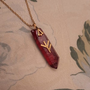 Scarlet Witch Inspired Protection Runes - Raw Quartz Crystal Necklace Pendant