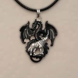 Dragon and Wolf Pendant with Cord Necklace