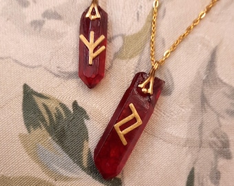 Scarlet Witch Inspired Protection Runes - Raw Quartz Crystal Necklace Pendant