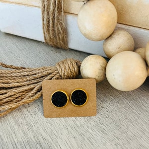 10mm Black with Gold Setting Stud Earrings
