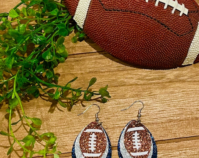 Customizable Glitter Football Earrings; Sports Lovers; Made to Order, Personalized