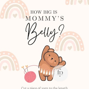 Jogo divertido para chá de bebê - Qual o tamanho da barriga da mamãe Jogo e etiqueta de nome de cartão de barbante - Tema BOHO Bear Impressão digital / download instantâneo