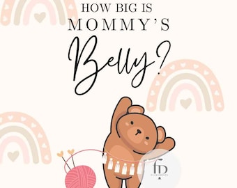 Fun Baby Shower Game - How Big Is Mommy&#39;s Belly Game Sign and String Card Name Tag - BOHO Bear Theme Digital Print/ Instant Download