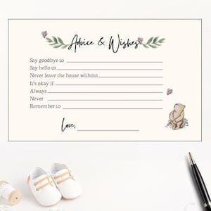 Klassieke Winnie de Poeh - advies voor aanstaande mama en papa - Babyshower Spelletjes Activiteiten Print vintage, retro