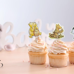 Classic Winnie the Pooh cupcake toppers Dessert toppers picks Baby shower Birthday 24 pieces