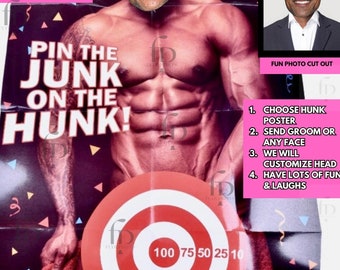 Pin the junk on the hunk Custom face fun bachelorette game bachelor Funny Groom Bride Party game