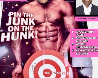 Pin the junk on the hunk Custom face fun bachelorette game bachelor Funny Groom Bride Party game