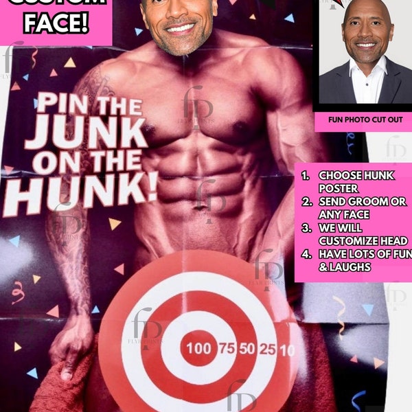 Pin the junk on the hunk Custom face fun bachelorette game bachelor Funny Groom Bride Party game