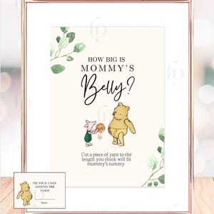Klassiek Winnie de Poeh-beer Leuk babyshowerspel Hoe groot is de buik van moeder Raad kaarten Instant digitale print aanpasbaar 8 x 10 5 x 7
