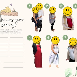 Classic Winnie the Pooh Bear Fun Baby Shower Game - Who is mom bearing?  When is mom bearing -Instant Digital Print - Customizable - 8x10