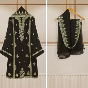 Agha Noor Original 2pk PURE CHIFFON Stark besticktes Hemd & Dopatta pakistanische indische Desi Designer bereit, Partykleid zu tragen