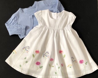 Baby Girls White Floral Dress And Blue Bolero  0/3 Months