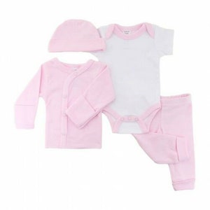 Premature Tiny Baby 4 Piece Layette Clothing Prem Set Plain Pink  3/5 Kg